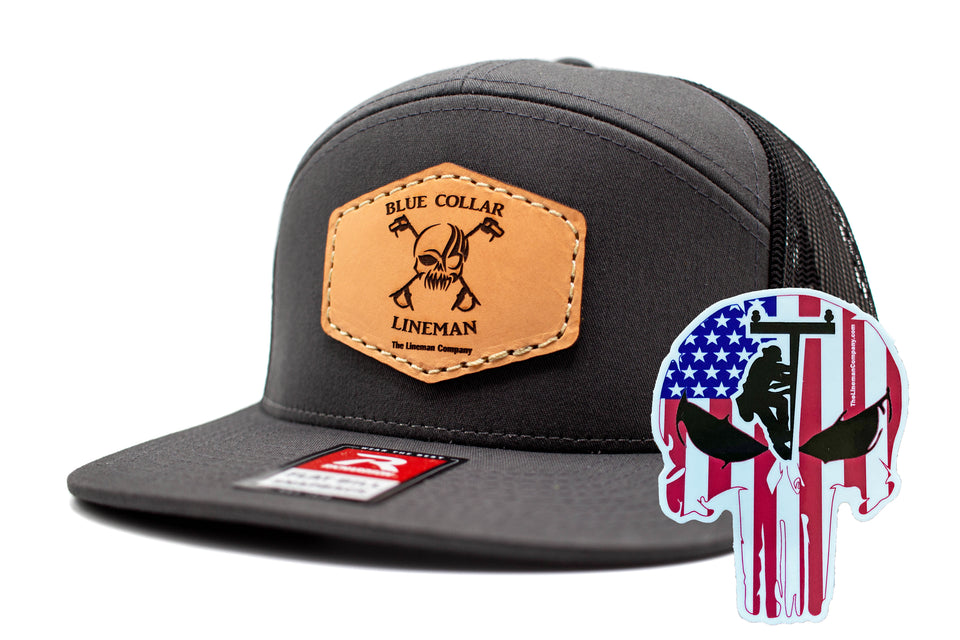 "Blue Collar Lineman" Leather Patch Flat Bill Snapback