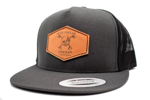 "Blue Collar Lineman" Leather Patch Flat Bill Snapback
