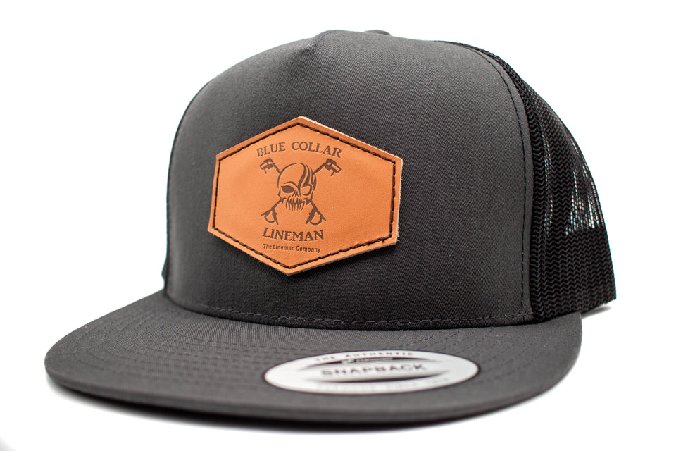 "Blue Collar Lineman" Leather Patch Flat Bill Snapback