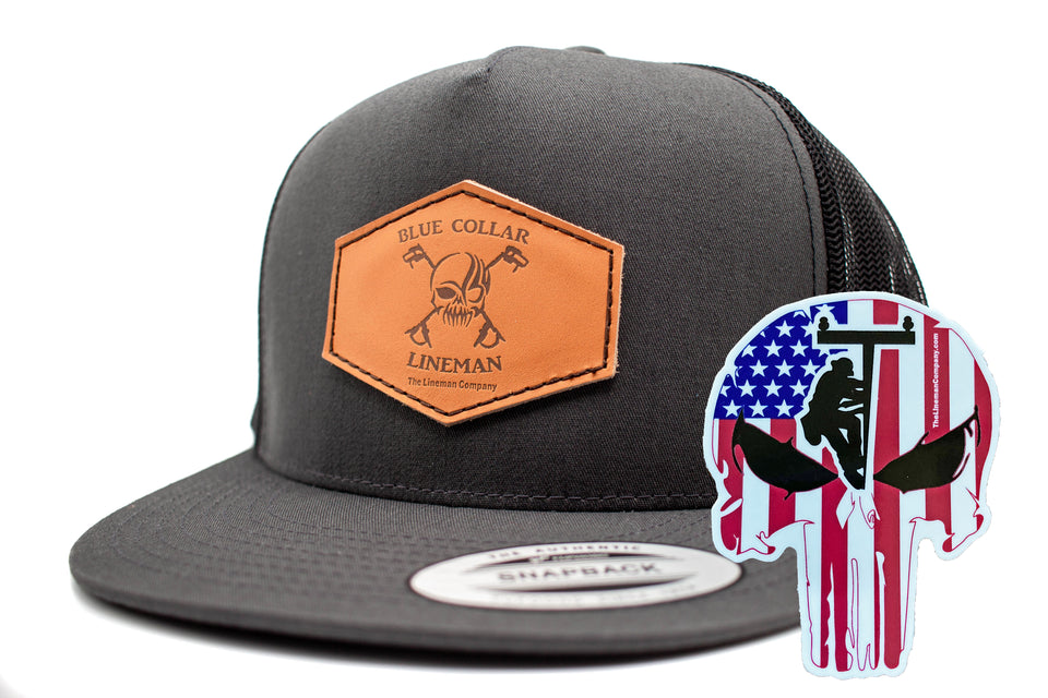"Blue Collar Lineman" Leather Patch Flat Bill Snapback