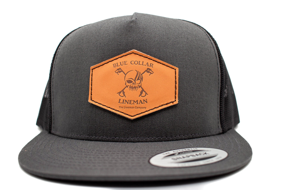 "Blue Collar Lineman" Leather Patch Flat Bill Snapback