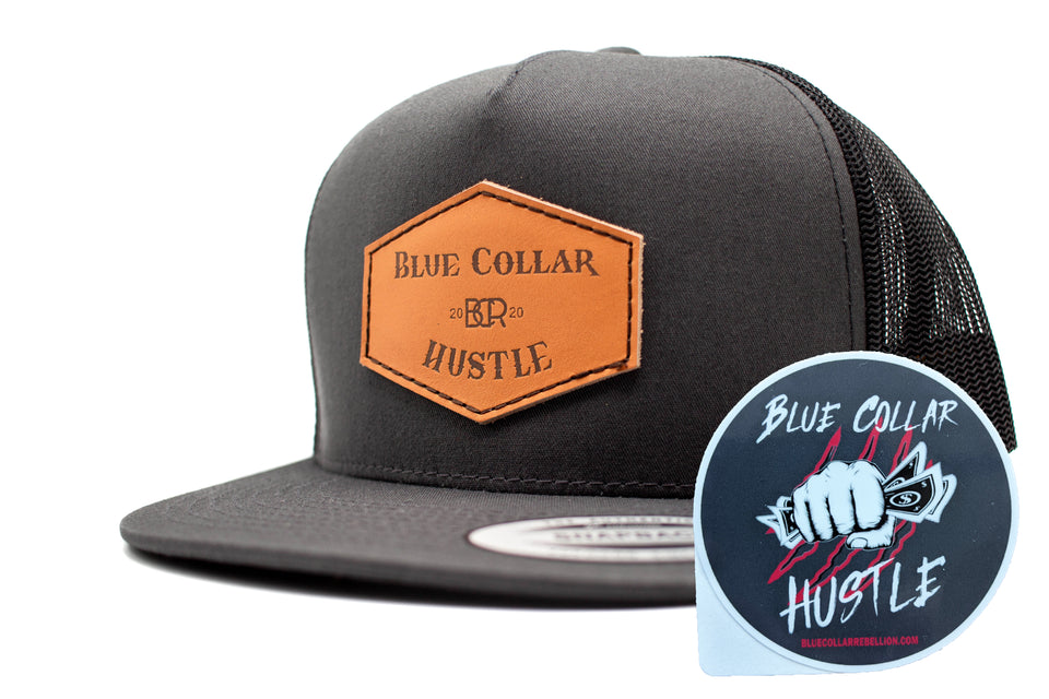 "Blue Collar Hustle" Leather Patch Flat Bill Snapback