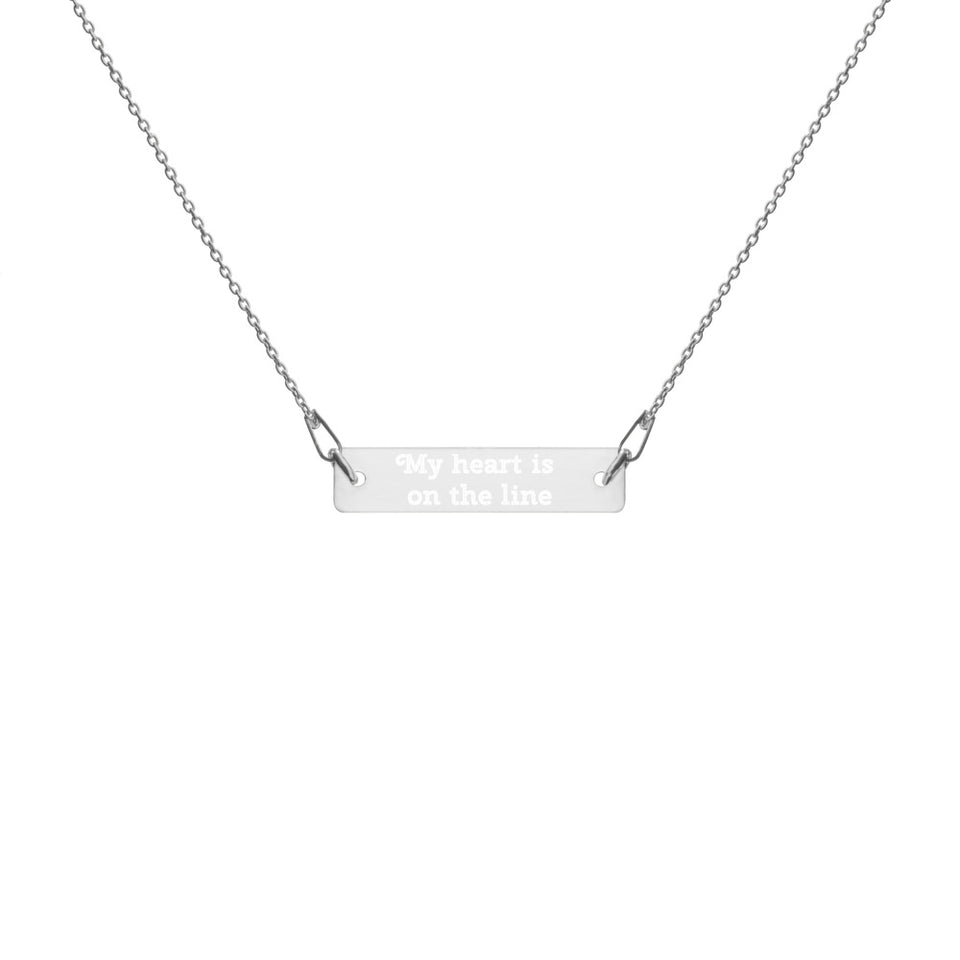 "My Heart Is On The Line" Silver Engraved Bar Chain Necklace (3 Colors)