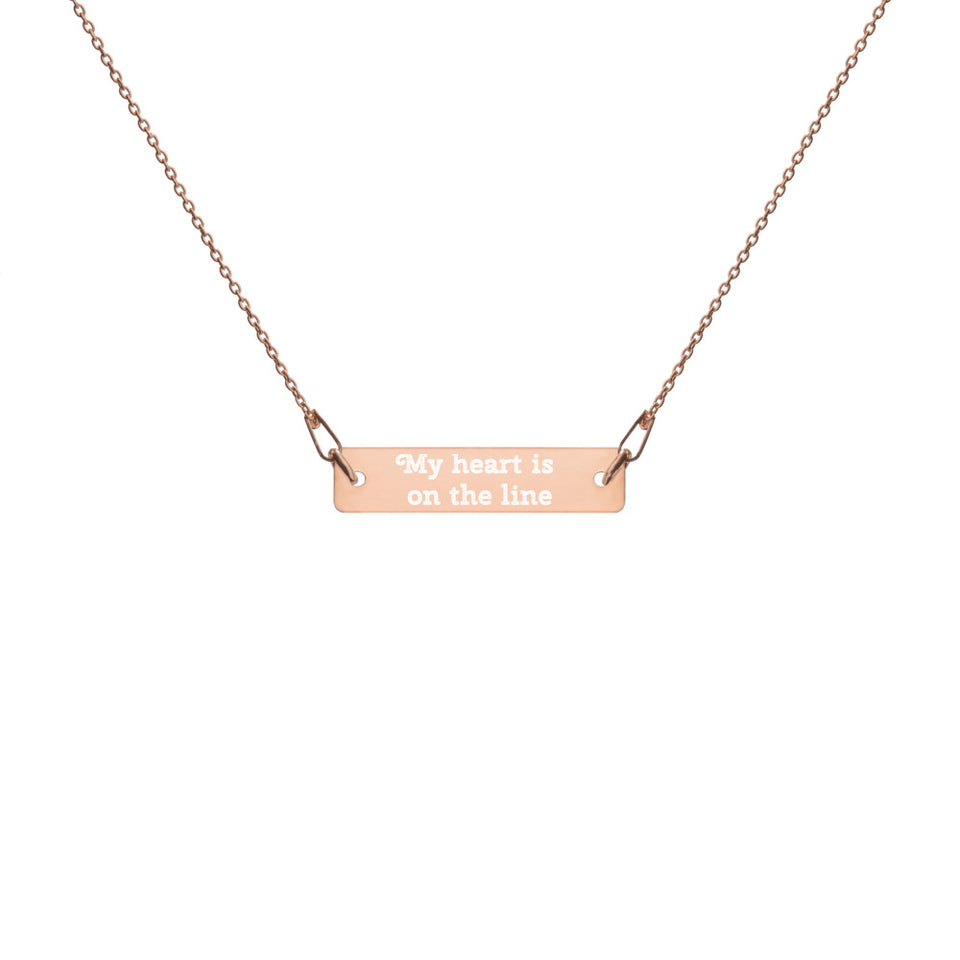 "My Heart Is On The Line" Silver Engraved Bar Chain Necklace (3 Colors)