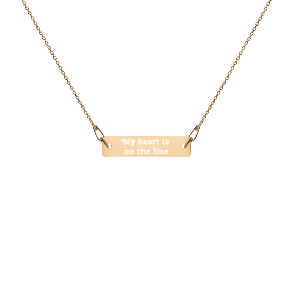 "My Heart Is On The Line" Silver Engraved Bar Chain Necklace (3 Colors)